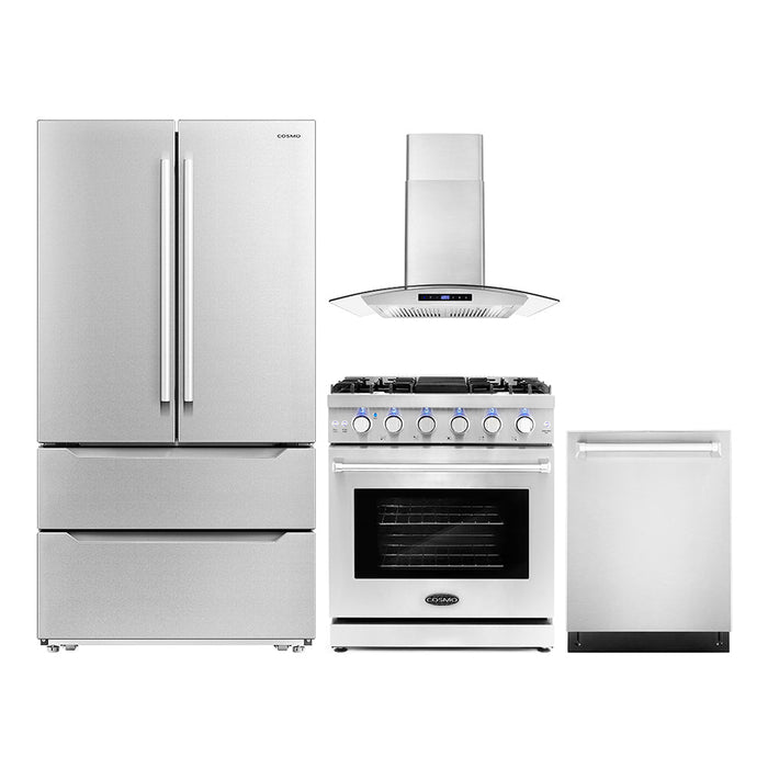 Cosmo 4-Piece Appliance Package - 30-Inch Gas Range, Wall Mount Range Hood, Dishwasher and Refrigerator in Stainless Steel (COS-4PKG-237) Cosmo