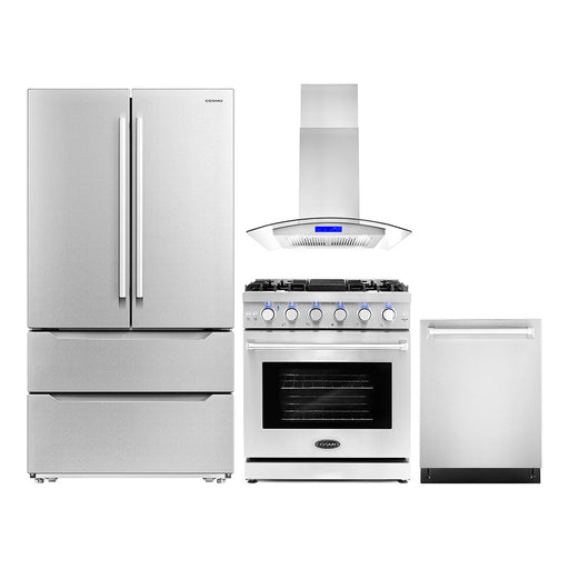 Cosmo 4-Piece Appliance Package - 30-Inch Gas Range, Island Range Hood, Dishwasher and Refrigerator in Stainless Steel (COS-4PKG-238) Cosmo