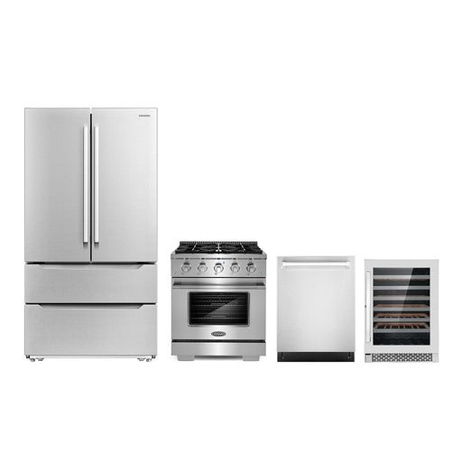 Cosmo 4-Piece Appliance Package - 30-Inch Gas Range, Dishwasher, Refrigerator and Wine Cooler in Stainless Steel (COS-4PKG-251) Cosmo