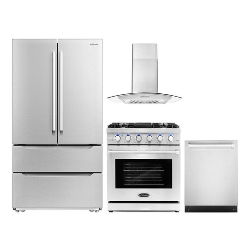 Cosmo 4-Piece Appliance Package - 30-Inch Range, Wall Mount Range Hood, Dishwasher and Refrigerator in Stainless Steel (COS-4PKG-252) Cosmo