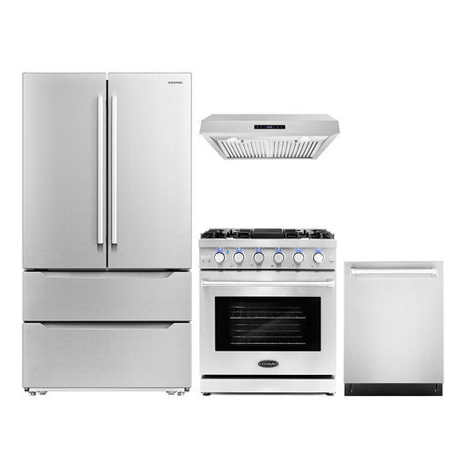 Cosmo 4-Piece Appliance Package - 30-Inch Gas Range, Under Cabinet Range Hood, Dishwasher and Refrigerator in Stainless Steel (COS-4PKG-255) Cosmo