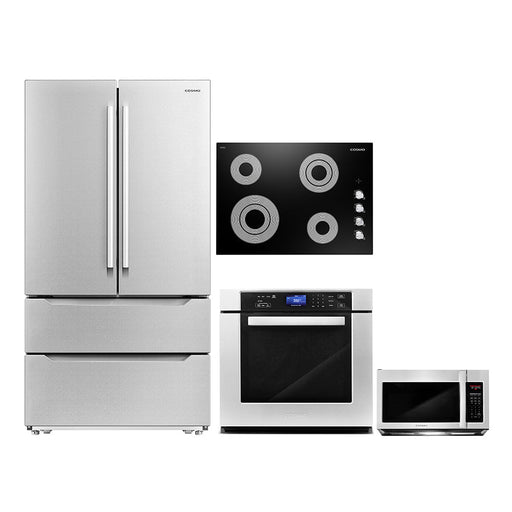 Cosmo 4-Piece Appliance Package - 30-Inch Electric Cooktop, Refrigerator, Wall Oven and Microwave Oven in Stainless Steel (COS-4PKG-259) Cosmo