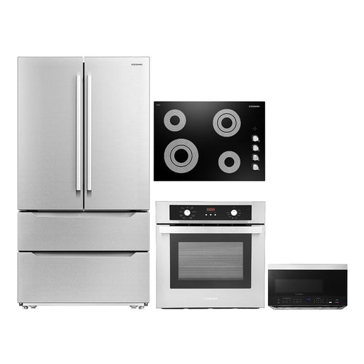 Cosmo 4-Piece Appliance Package - 30-Inch Electric Cooktop, Refrigerator, Wall Oven and Over-the-Range Microwave in Stainless Steel (COS-4PKG-261) Cosmo
