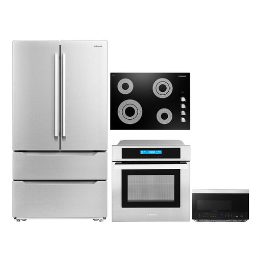 Cosmo 4-Piece Appliance Package - 30-Inch Electric Cooktop, Refrigerator, Wall Oven and Microwave in Stainless Steel (COS-4PKG-263) Cosmo