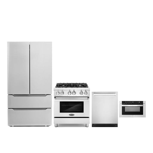 Cosmo 4-Piece Appliance Package - 30-Inch Dual Fuel Range, Dishwasher, Refrigerator and Microwave Drawer in Stainless Steel (COS-4PKG-269) Cosmo