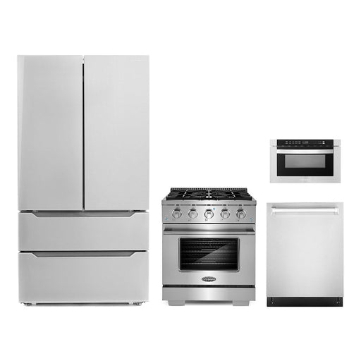 Cosmo 4-Piece Appliance Package - 30-Inch Gas Range, Dishwasher, Refrigerator and Microwave Drawer in Stainless Steel (COS-4PKG-270) Cosmo