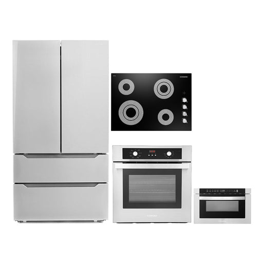 Cosmo 4-Piece Appliance Package - 30-Inch Electric Cooktop, Refrigerator, Wall Oven and Microwave Drawer in Stainless Steel (COS-4PKG-273) Cosmo