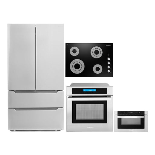 Cosmo 4-Piece Appliance Package - 30-Inch Electric Cooktop, Refrigerator, Wall Oven and Microwave Drawer in Stainless Steel (COS-4PKG-275) Cosmo