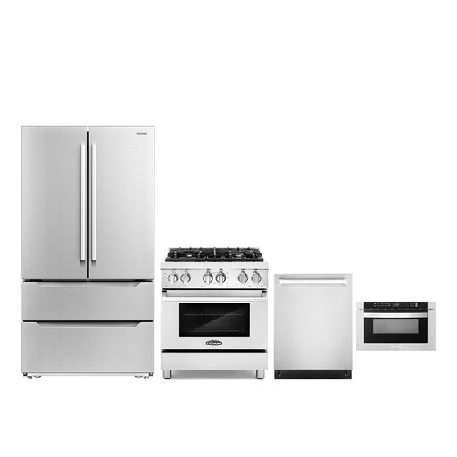 Cosmo 4-Piece Appliance Package - 30-Inch Dual Fuel Range, Dishwasher, Refrigerator and Microwave Drawer in Stainless Steel (COS-4PKG-281) Cosmo