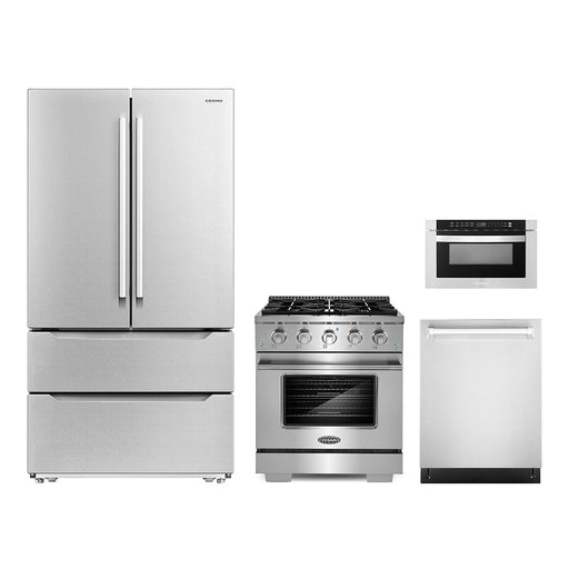 Cosmo 4-Piece Appliance Package - 30-Inch Gas Range, Dishwasher, Refrigerator and Microwave Drawer in Stainless Steel (COS-4PKG-282) Cosmo