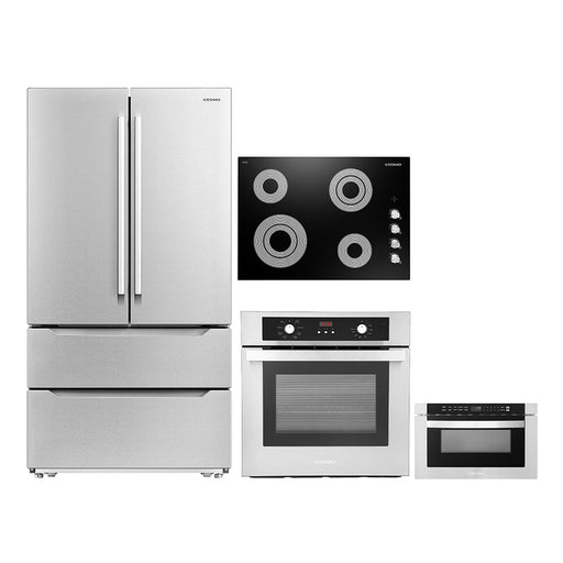 Cosmo 4-Piece Appliance Package - 30-Inch Electric Cooktop, Refrigerator, Wall Oven and Microwave Drawer in Stainless Steel (COS-4PKG-285) Cosmo