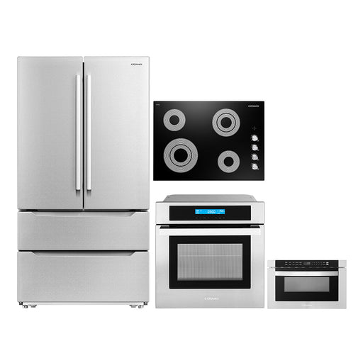 Cosmo 4-Piece Appliance Package - 30-Inch Electric Cooktop, Refrigerator, Wall Oven and Microwave Drawer in Stainless Steel (COS-4PKG-287) Cosmo