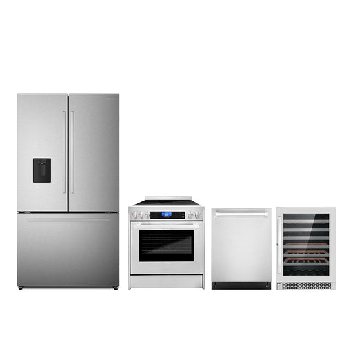 Cosmo 4-Piece Appliance Package - 30-Inch Electric Range, Wine Cooler, Dishwasher and Refrigerator with Water Dispenser in Stainless Steel (COS-4PKG-630) Cosmo