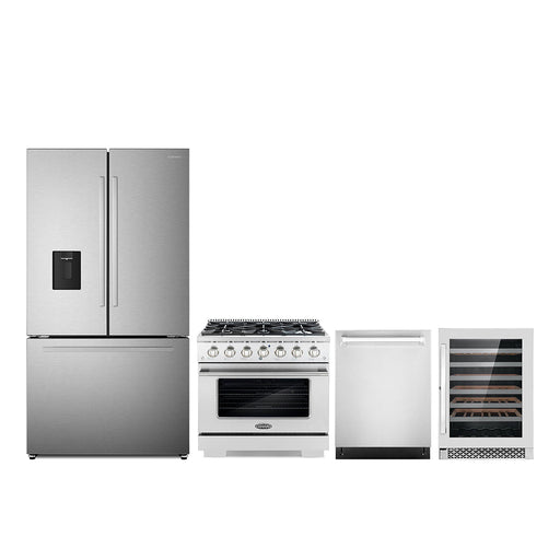 Cosmo 4-Piece Appliance Package - 30-Inch Gas Range, Wine Cooler, Dishwasher and Refrigerator with Water Dispenser in Stainless Steel (COS-4PKG-637) Cosmo