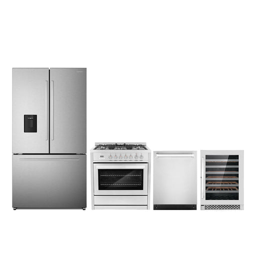 Cosmo 4-Piece Appliance Package - 36-Inch Dual Fuel Range, Wine Cooler, Dishwasher and Refrigerator with Water Dispenser in Stainless Steel (COS-4PKG-641) Cosmo