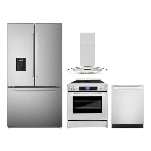 Cosmo 4-Piece Appliance Package - 30-Inch Single Oven Electric Range, Island Mount Range Hood, Dishwasher and Refrigerator with Water Dispenser in Stainless Steel (COS-4PKG-646) Cosmo