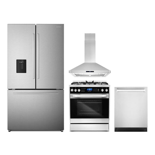 Cosmo 4-Piece Appliance Package - 30-Inch Dual Fuel Range, Island Range Hood, Dishwasher and Refrigerator with Water Dispenser in Stainless Steel (COS-4PKG-652) Cosmo