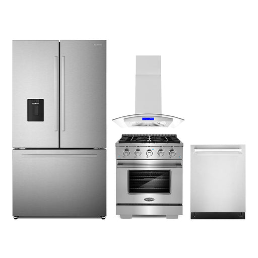 Cosmo 4-Piece Appliance Package - 30-Inch Gas Range, Island Mount Range Hood, Dishwasher and Refrigerator with Water Dispenser in Stainless Steel (COS-4PKG-657) Cosmo
