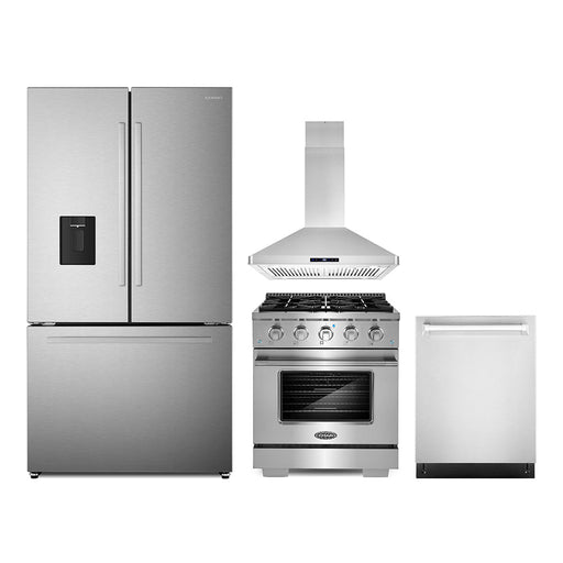 Cosmo 4-Piece Appliance Package - 30-Inch Gas Range, Island Mount Range Hood, Dishwasher and Refrigerator with Water Dispenser in Stainless Steel (COS-4PKG-658) Cosmo