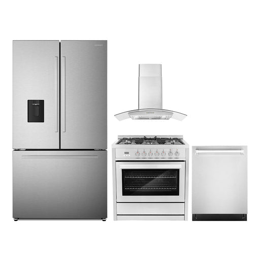Cosmo 4-Piece Appliance Package - 36-Inch Dual Fuel Range, Wall Mount Range Hood, Dishwasher and Refrigerator in Stainless Steel (COS-4PKG-672) Cosmo