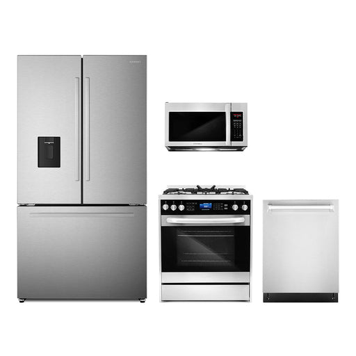 Cosmo 4-Piece Appliance Package - 30-Inch Dual Fuel Range, Dishwasher, Refrigerator with Water Dispenser and Over-the-Range Microwave in Stainless Steel (COS-4PKG-684) Cosmo