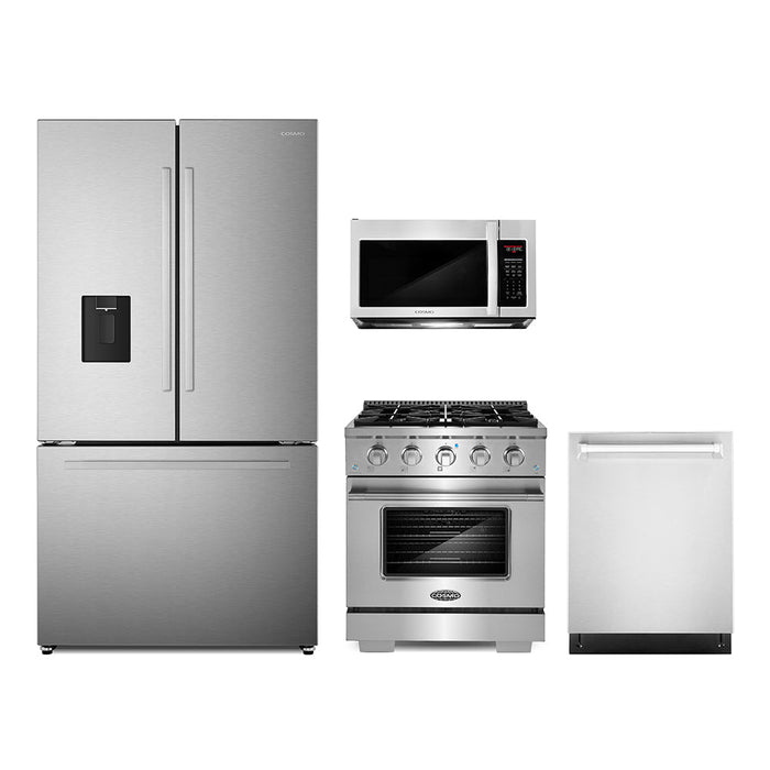 Cosmo 4-Piece Appliance Package - 30-Inch Gas Range, Dishwasher, Refrigerator with Water Dispenser and Over-the-Range Microwave in Stainless Steel (COS-4PKG-685) Cosmo