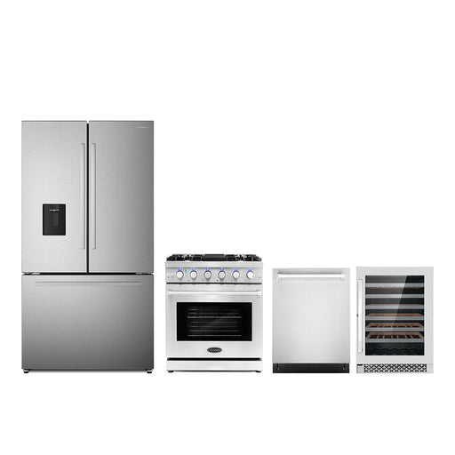 Cosmo 4-Piece Appliance Package - 30-Inch Gas Range, Dishwasher, Refrigerator with Water Dispenser and Wine Cooler in Stainless Steel (COS-4PKG-686) Cosmo