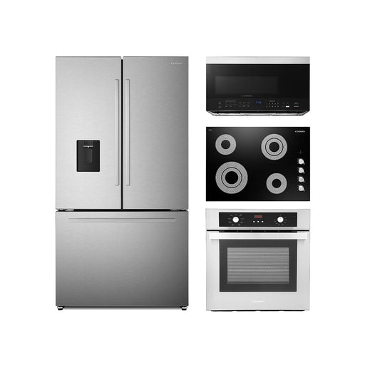 Cosmo 4-Piece Appliance Package - 30-Inch Electric Cooktop, Refrigerator with Water Dispenser, Electric Wall Oven and Over-the-Range Microwave in Stainless Steel (COS-4PKG-716) Cosmo