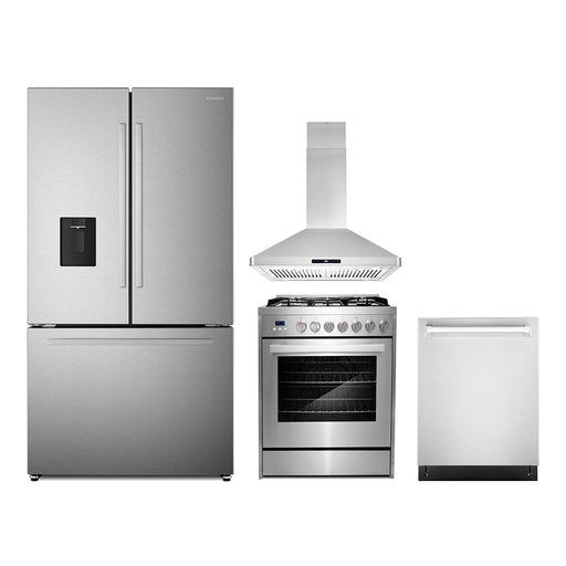 Cosmo 4-Piece Appliance Package - 30-Inch Single Oven Gas Range, Island Mount Range Hood, Dishwasher and Refrigerator with Water Dispenser in Stainless Steel (COS-4PKG-735) Cosmo