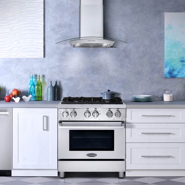 Cosmo 4-Piece Appliance Package - 30-Inch Dual Fuel Range, Dishwasher, Refrigerator and Microwave Drawer in Stainless Steel (COS-4PKG-281) Cosmo
