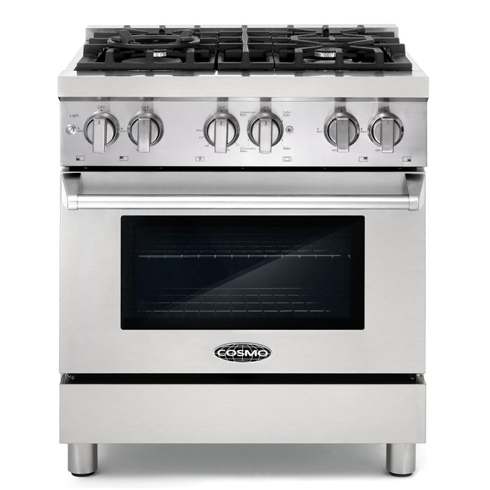 Cosmo 4-Piece Appliance Package - 30-Inch Dual Fuel Range, Dishwasher, Refrigerator and Over-the-Range Microwave in Stainless Steel (COS-4PKG-229) Cosmo