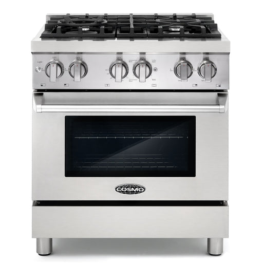 Cosmo 4-Piece Appliance Package - 30-Inch Dual Fuel Range, Under Cabinet Range Hood, Dishwasher and Refrigerator in Stainless Steel (COS-4PKG-152) Cosmo