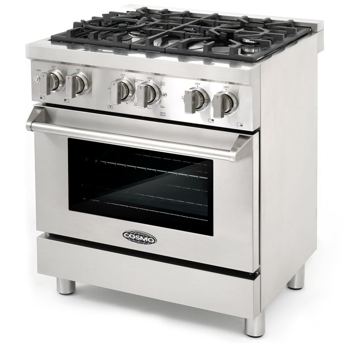 Cosmo 4-Piece Appliance Package - 30-Inch Dual Fuel Range, Island Range Hood, Dishwasher and Refrigerator in Stainless Steel (COS-4PKG-190) Cosmo