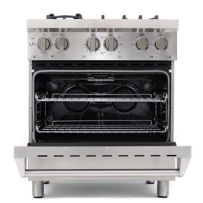 Cosmo 4-Piece Appliance Package - 30-Inch Dual Fuel Range, Wall Mount Range Hood, Dishwasher and Refrigerator in Stainless Steel (COS-4PKG-017) Cosmo