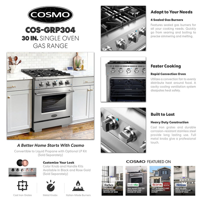 Cosmo 4-Piece Appliance Package - 30-Inch Gas Range, Dishwasher, Refrigerator with Water Dispenser and Over-the-Range Microwave in Stainless Steel (COS-4PKG-685) Cosmo