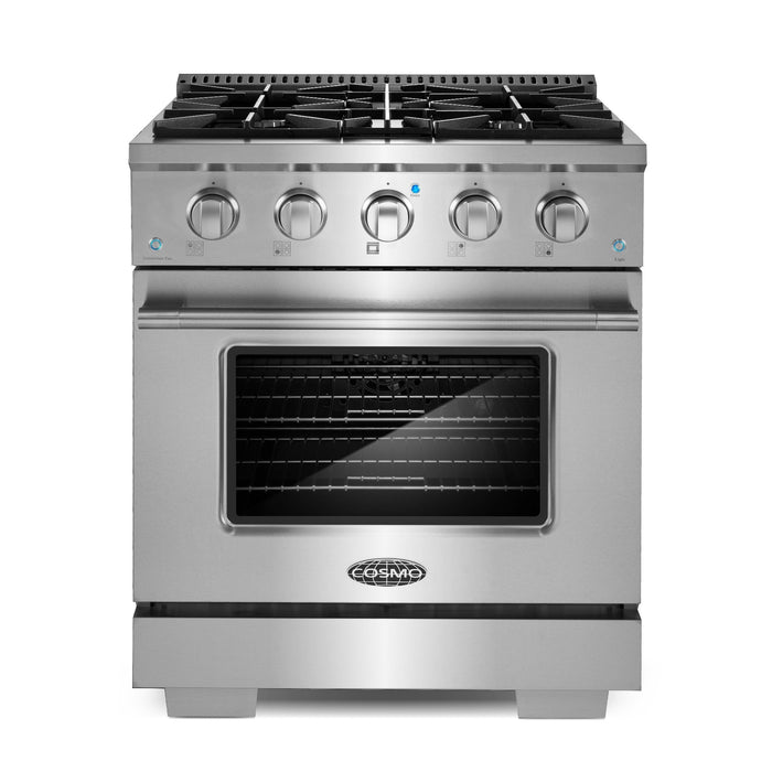 Cosmo 4-Piece Appliance Package - 30-Inch Gas Range, Under Cabinet Range Hood, Dishwasher and Refrigerator with Water Dispenser in Stainless Steel (COS-4PKG-653) Cosmo