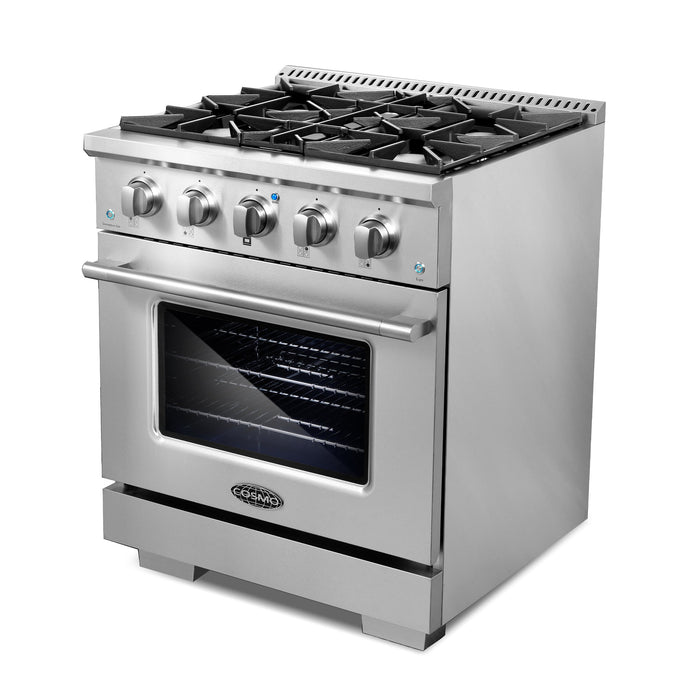 Cosmo 4-Piece Appliance Package - 30-Inch Gas Range, Wall Mount Range Hood, Dishwasher and Refrigerator in Stainless Steel (COS-4PKG-050) Cosmo