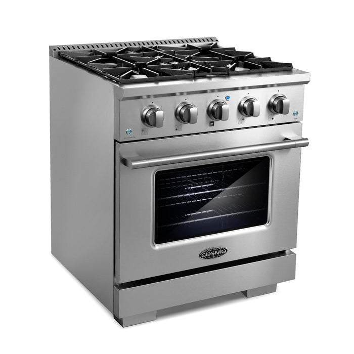 Cosmo 4-Piece Appliance Package - 30-Inch Gas Range, Under Cabinet Range Hood, Dishwasher and Refrigerator with Water Dispenser in Stainless Steel (COS-4PKG-636) Cosmo