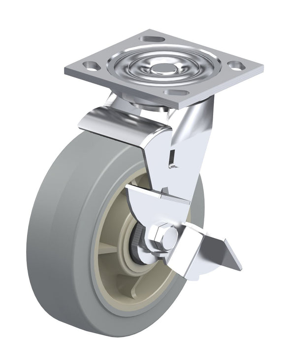Vestil CST-BL-5X2TPR-SWB Thermoplastic Swivel With Brake Rigid Caster 5 in. Diameter x 2 in. Width 350 lb. Capacity Light Gra