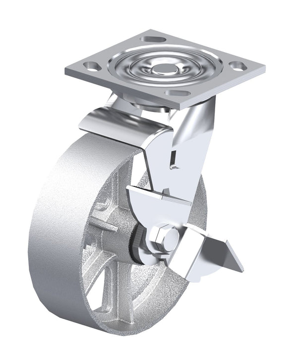 Vestil CST-BL-8X2CI-SWB Cast Iron/Steel Swivel With Brake Caster 8 in. Diameter x 2 in. Width 1,250 lb. Capacity Silver