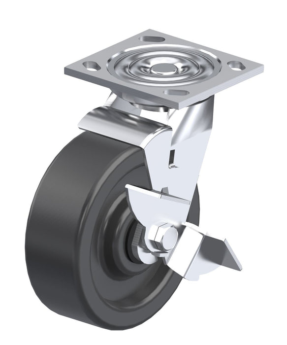 Vestil CST-BL-8X2PH-SWB Phenolic Swivel With Brake Caster 8 in. Diameter x 2 in. Width 1,250 lb. Capacity Black