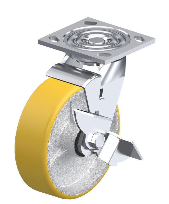 Vestil CST-BL-8X2PU-SWB Polyurethane Swivel With Brake Caster Diameter x 2 in. Width 1,250 lb. Capacity Yellow