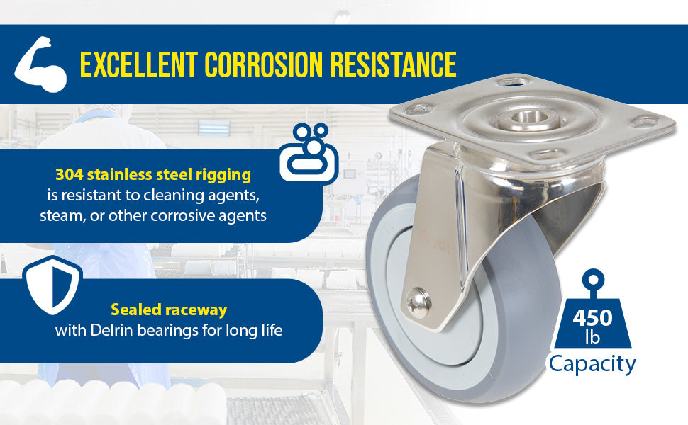Vestil CST-E-SS-4X1TPR-S thermoplastic rubber swivel caster feature overview 2