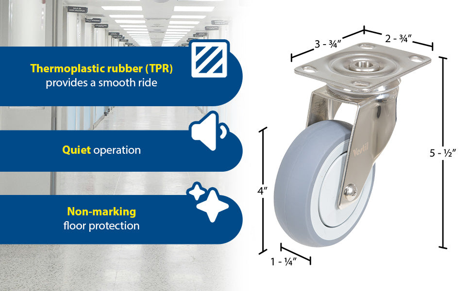 Vestil CST-E-SS-4X1TPR-S thermoplastic rubber swivel caster feature overview 3