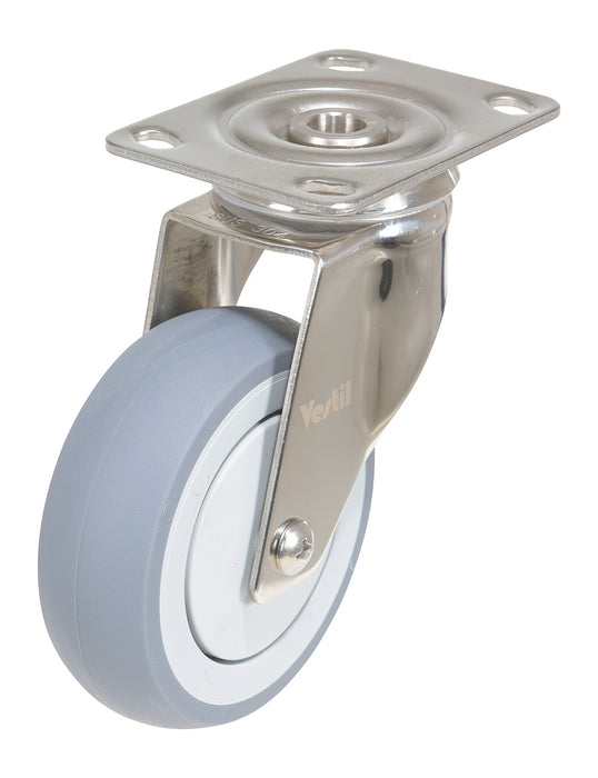 Vestil CST-E-SS-4X1TPR-S Thermoplastic Rubber Swivel Caster 4 in. Diameter x 1 in. Width 450 lb. Capacity Gray