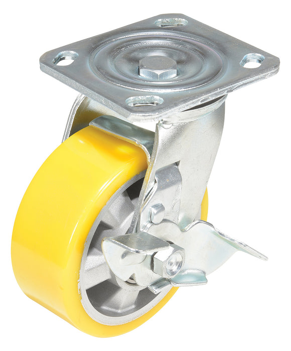 Vestil CST-PY-5X2PUA-SWB Polyurethane Swivel With Brake Caster 5 in. Diameter x 2 in. Width 595 lb. Capacity Yellow/Gray