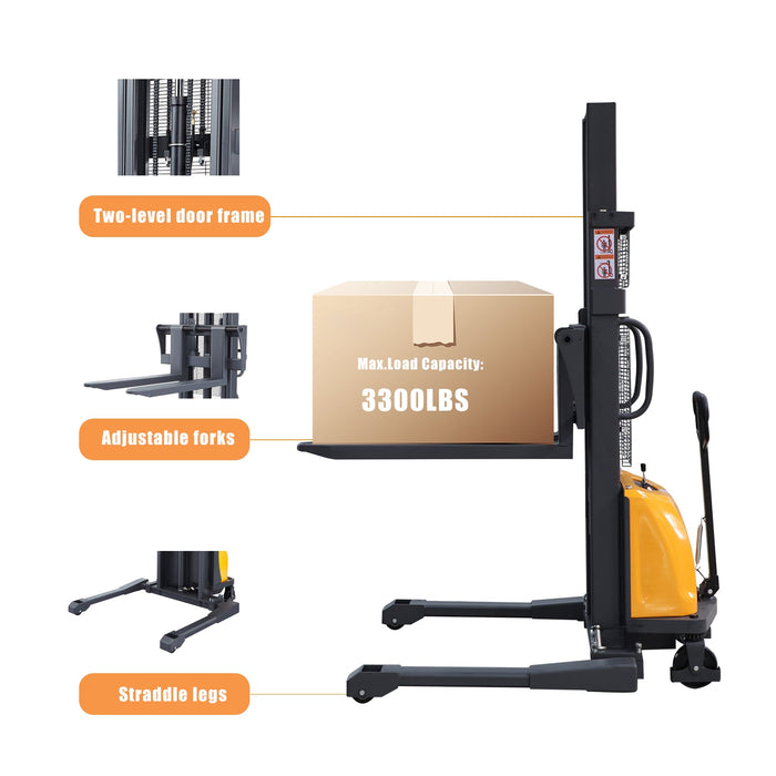 Xilin CTD15BE-118 semi-electric stacker side angle view