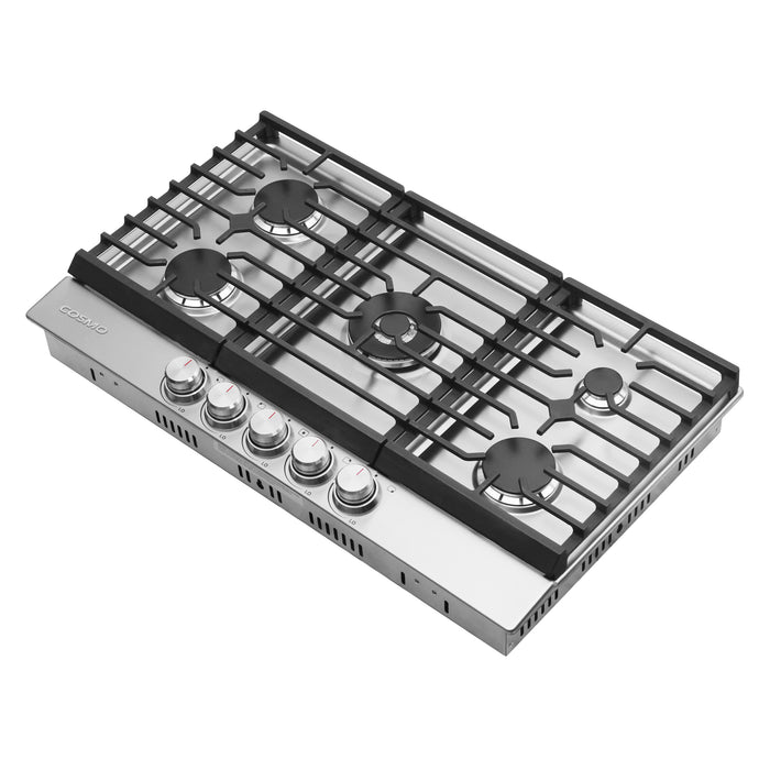 Cosmo 36 in. Haven Collection Drop-In Gas Cooktop, 5 Sealed Burners, Front Control Knobs, Cast Iron Grates, Stainless Steel right side view