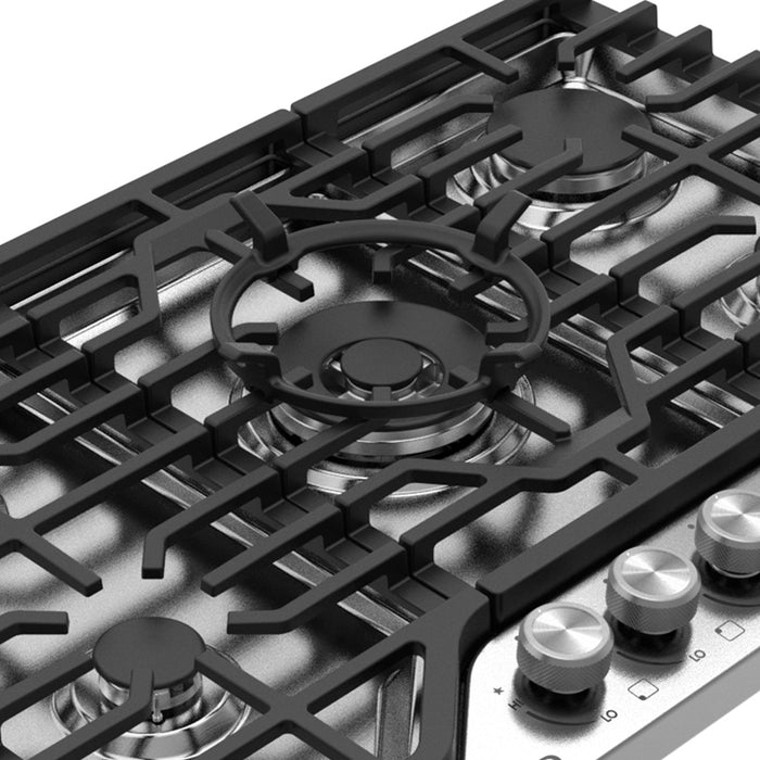 Cosmo 30 in. Vista Collection Drop-In Gas Cooktop, 5 Burners, Metal Knobs, Cast Iron Grates, Stainless Steel wok grate attachment