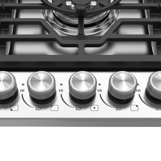 Cosmo 36-Inch Vista Collection Drop-In Gas Cooktop, 5 Burners, Metal Knobs, Cast Iron Grates, Stainless Steel control panel